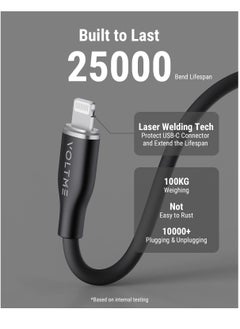 VOLTME 60W Powerlink Moss USB-C to Lightning Cable (1.2m) for iPhone 14/13/12 Pro Max, 12/11 Pro, X/XS/XR, 8 Plus | 3A Zinc-Alloy Connector | Supports Power Delivery for Fast Charging and Data Transfer | Durable Design for Enhanced Longevity and Performance- Black  - Image 2