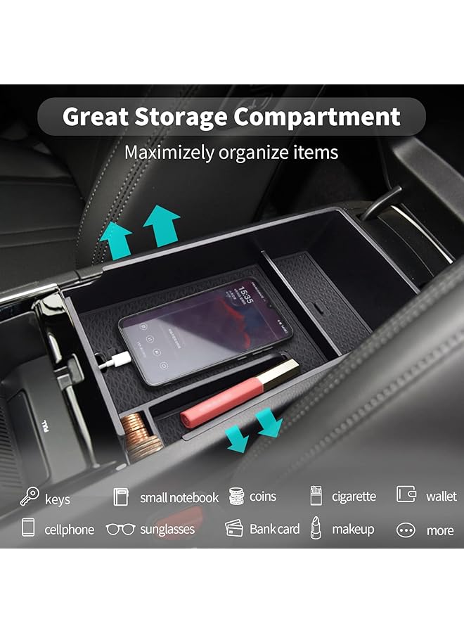 Generic 2021 2022 2023 2024 K5 Console Organizer: Center Console Insert Abs Black Material Armrest Organizer Tray Secondary Storage Box Compatible With 2021-2024 K5 Dl3 Interior Accessories (Black Mats)  - Image 4