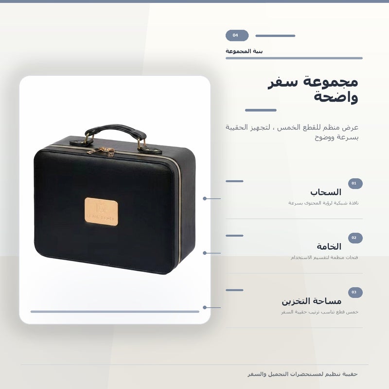 حقيبة تنظيم مستحضرات التجميل بسعة كبيرة وبمرآة وتنظيم عملي لـ المكياج وأدوات التجميل والتخزين اليومي أثناء السفر باللون أسود منظم مع مرآة - Image 5