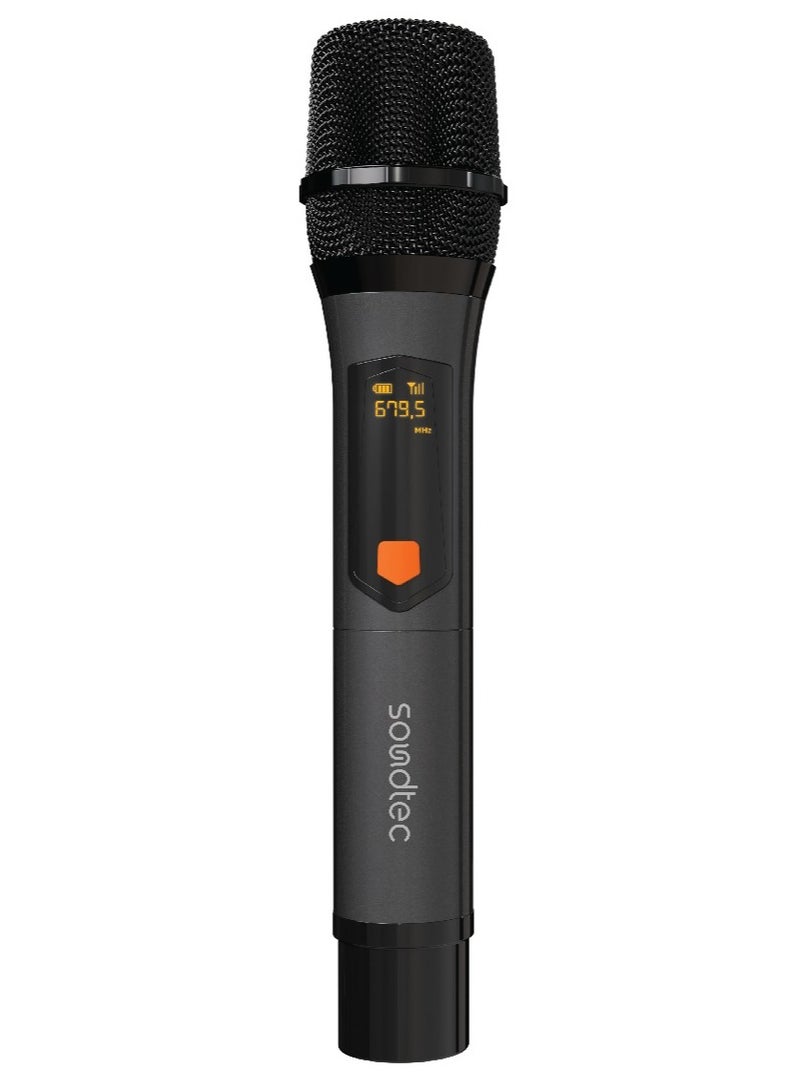 Porodo Soundtec Duo Mic Aluminum Rechargeable Wireless Microphone / High-Quality Sound / Digital Display / Ultra High Frequency / Plug & Play / Works with Karaoke Machines and Audio Systems - Black  - Image 3