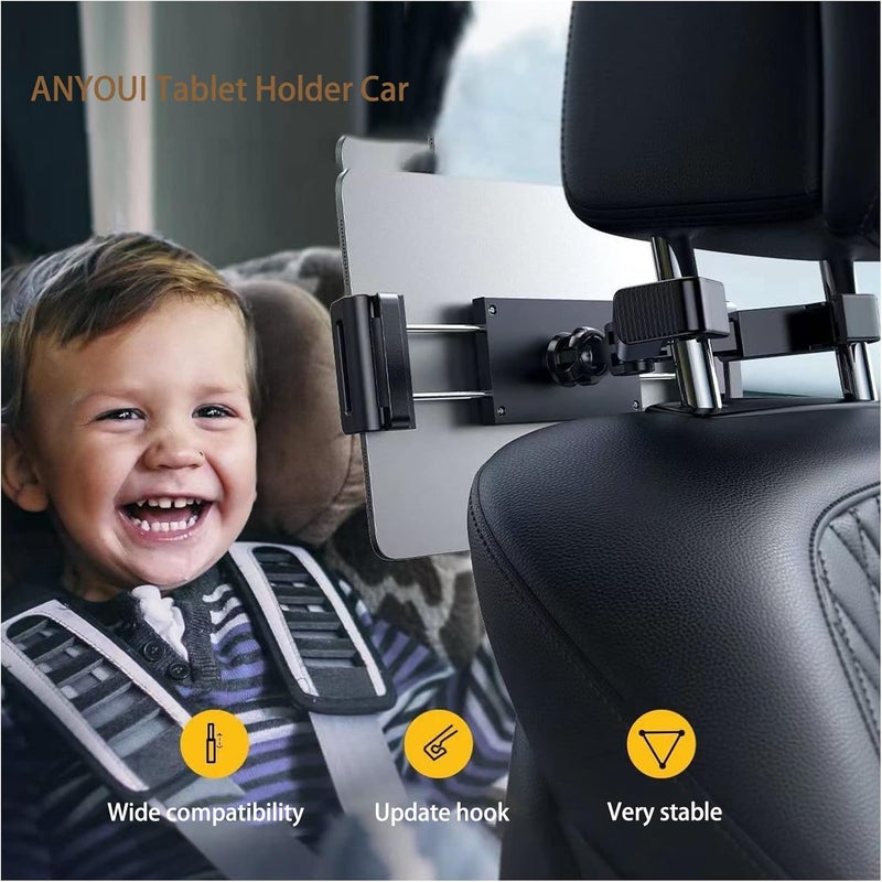 ANYOUI Tablet Holder Car, Back Seat Universal Ipad Holder Smartphone And Tablet With 4.7~12.9 Inches, Car Headrest Tablet Holder Extendable Car Headrest Mount - Image 5