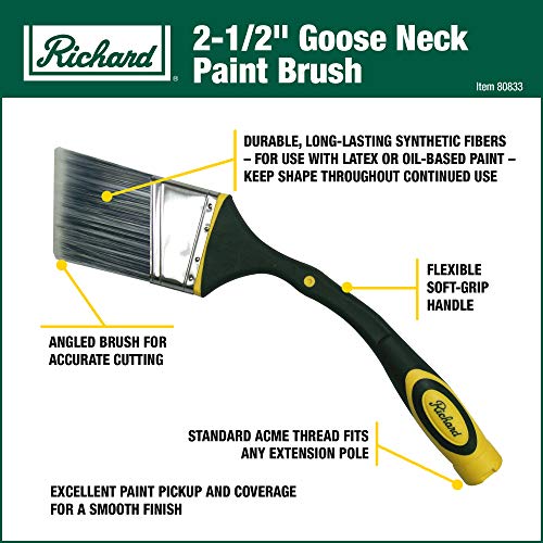 Richard 80833 Goose Neck Angular Paint Brush with Flexible Soft Grip Handle, 2-1/2" - Image 2