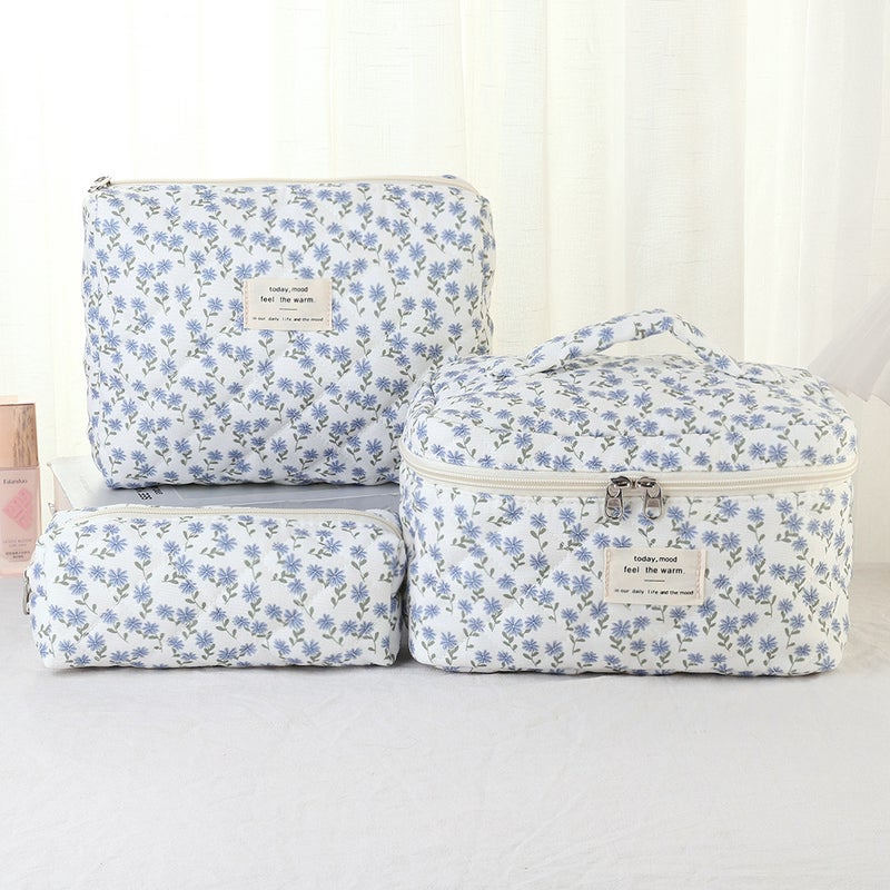 2025 Fresh And Cute Cotton Makeup Bag Niche Portable Toiletry Organizer Floral Ins Cute Box Bag Case - Image 5