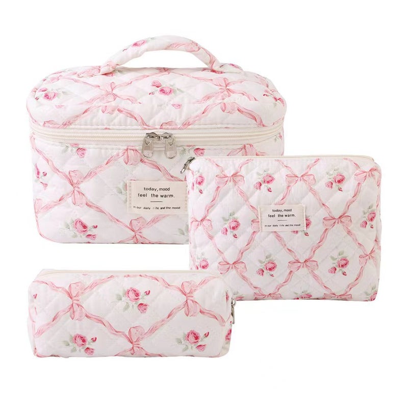 2025 Fresh And Cute Cotton Makeup Bag Niche Portable Toiletry Organizer Floral Ins Cute Box Bag Case - Image 1