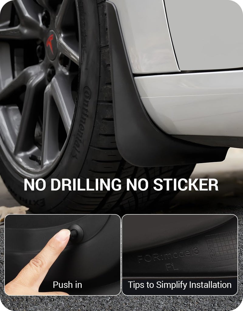 Basenor BASENOR 2017-2023 Tesla Model 3 Mud Flaps Splash Guards Fenders No Drilling No Tape Mudflaps All Weather Protector Mudguards for Model 3 Exterior Accessories (Set of 4)  - Image 5