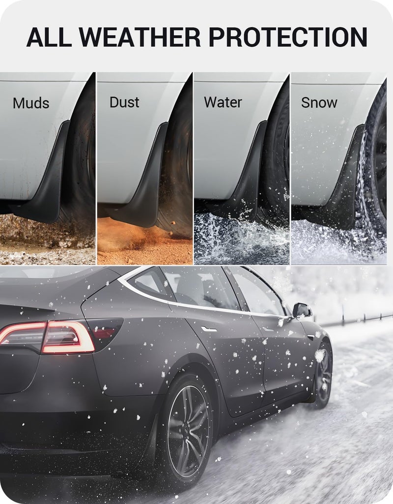 Basenor BASENOR 2017-2023 Tesla Model 3 Mud Flaps Splash Guards Fenders No Drilling No Tape Mudflaps All Weather Protector Mudguards for Model 3 Exterior Accessories (Set of 4)  - Image 4
