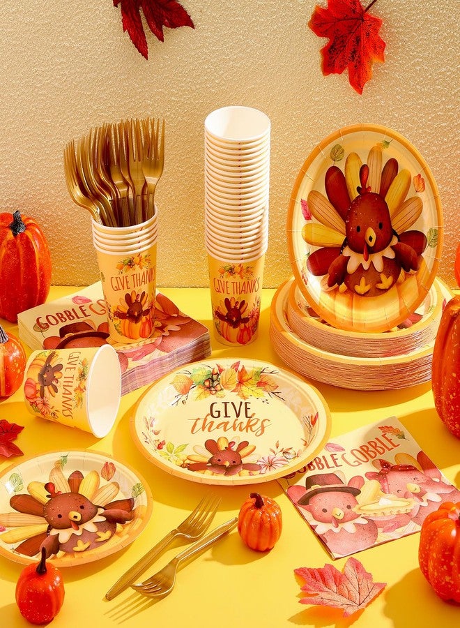 Sliner 180 Pcs Autumn Paper Plates and Napkins, Cups, Cutlery,thanksgiving Disposable Plates and Napkins Sets,for Thanksgiving, Fall Party Decorations Supplies, Serves 30 Guests(Cute Turkey) - Image 4