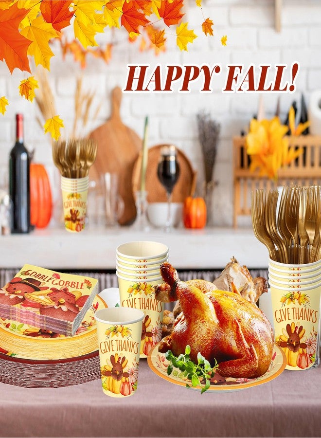 Sliner 180 Pcs Autumn Paper Plates and Napkins, Cups, Cutlery,thanksgiving Disposable Plates and Napkins Sets,for Thanksgiving, Fall Party Decorations Supplies, Serves 30 Guests(Cute Turkey) - Image 5