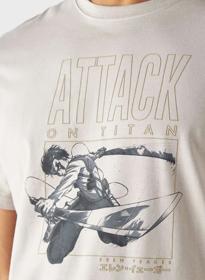 SP Characters Attack On Titan Print Crew Neck T-Shirt
