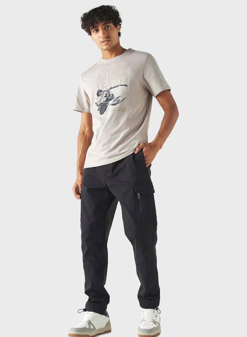 SP Characters Attack On Titan Print Crew Neck T-Shirt