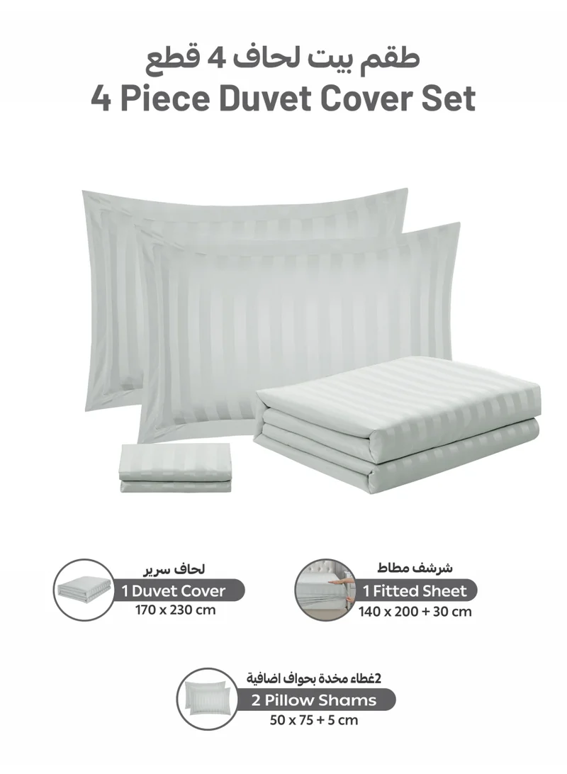 دوناتيلا Striped Duvet Cover Set Single Size 170x230 cm - 4-Pcs Bed Set, Microfiber Fabric - 1 Duvet Cover, 1 Fitted Sheet, 2 Pillow Sham, (Filler Not Included)
