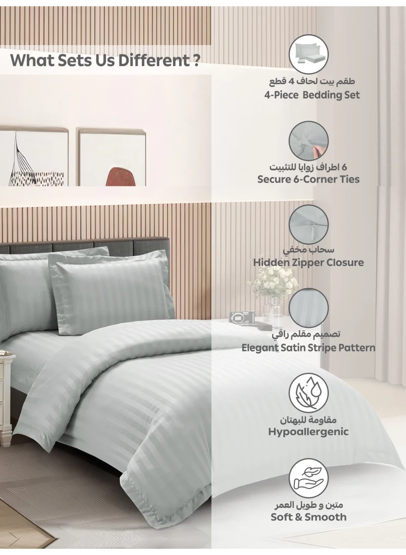 دوناتيلا Striped Duvet Cover Set Single Size 170x230 cm - 4-Pcs Bed Set, Microfiber Fabric - 1 Duvet Cover, 1 Fitted Sheet, 2 Pillow Sham, (Filler Not Included)