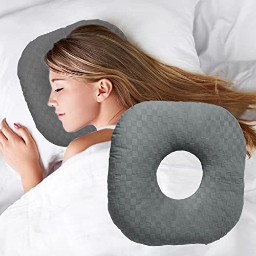 Wuronsa Ear Piercing Pillow for Side Sleepers Pillow with an Ear Hole for CNH and Ear Pain Ear Inflammation Pressure Sores OShaped Side Sleeping Pillow Ear Guard Pillow Dark Gray