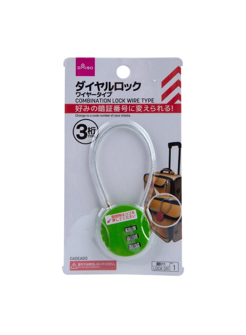 Daiso 3-Digit Wire Type Combination Lock, Light Green - Image 1