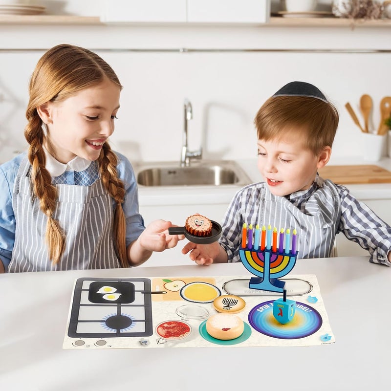 Rite Lite My Mini Wood Menorah Deluxe Set with Removable Wood Candles with Jelly Doughnut, Dreidel, Pan, Latke, Gelt Coin Decor Hanukkah Gifts Decorations Centerpiece Jewish Holiday Party Favors - Image 2