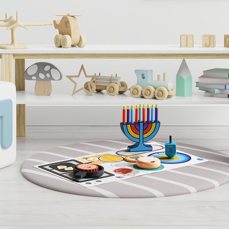 Rite Lite My Mini Wood Menorah Deluxe Set with Removable Wood Candles with Jelly Doughnut, Dreidel, Pan, Latke, Gelt Coin Decor Hanukkah Gifts Decorations Centerpiece Jewish Holiday Party Favors - Image 4
