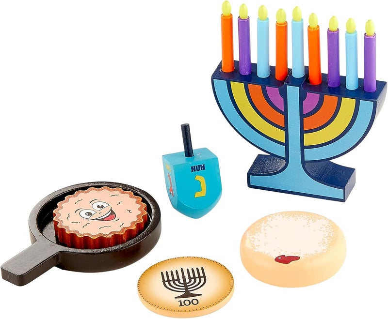 Rite Lite My Mini Wood Menorah Deluxe Set with Removable Wood Candles with Jelly Doughnut, Dreidel, Pan, Latke, Gelt Coin Decor Hanukkah Gifts Decorations Centerpiece Jewish Holiday Party Favors - Image 5