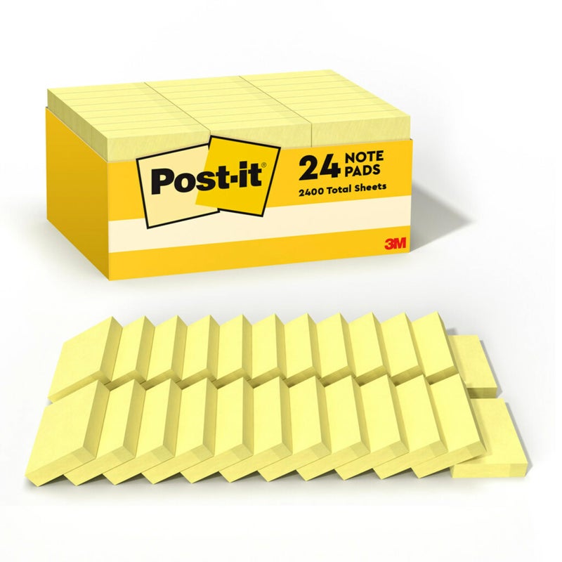 Post It Post-it Notes, 1/3/8 x 1 7/8 in, 24 Sticky Notes Pads, 100 Sheets per Pad, Canary Yellow, The Original Post-it Note, New Year Organization or Second Semester School Supplies - Image 1