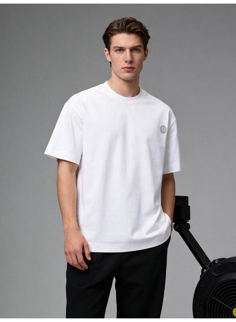 Lululemon unisex short sleeved round neck T-shirt, casual sports top, suitable for daily use and fitness, made of soft and breathable cotton that absorbs sweat - Image 4