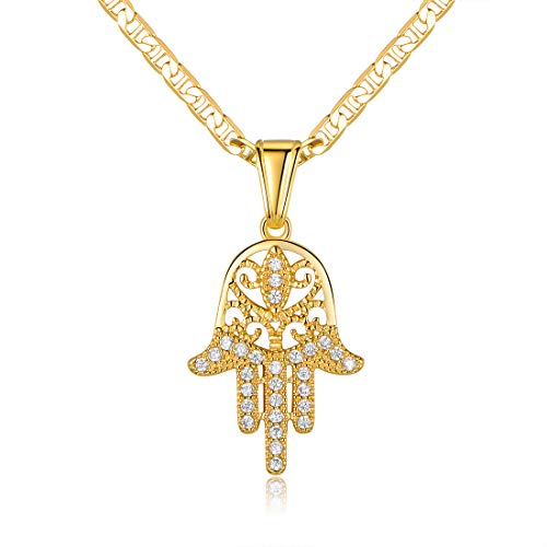 Barzel Hamsa Necklace for Women & Men 18K Gold Plated Flat Mariner/Marina 060 3MM Chain Necklace With Cubic Zirconia Hamsa Hand Pendant (Hamsa, 18) - Image 1