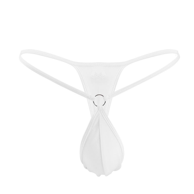 Sexy Mini Mens Thong Simple Personalized Iron Ring Fashionable Low Waist Cross-border Mens T-pants Swimsuit Underwear White 
