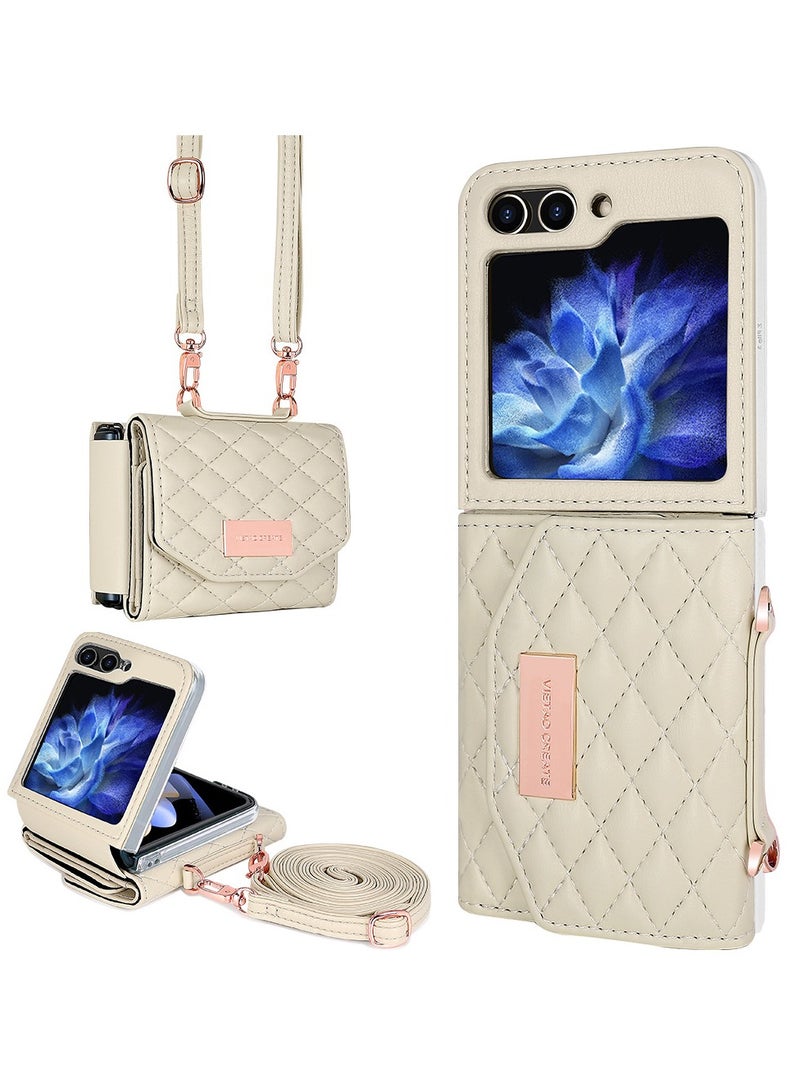 general for Samsung Galaxy Z Flip 6 Wallet Case with Built-in Leather Cash Slot and Credit Card Holder, Adjustable Crossbody Strap, Hinge Protection for Women Ladies - Image 1