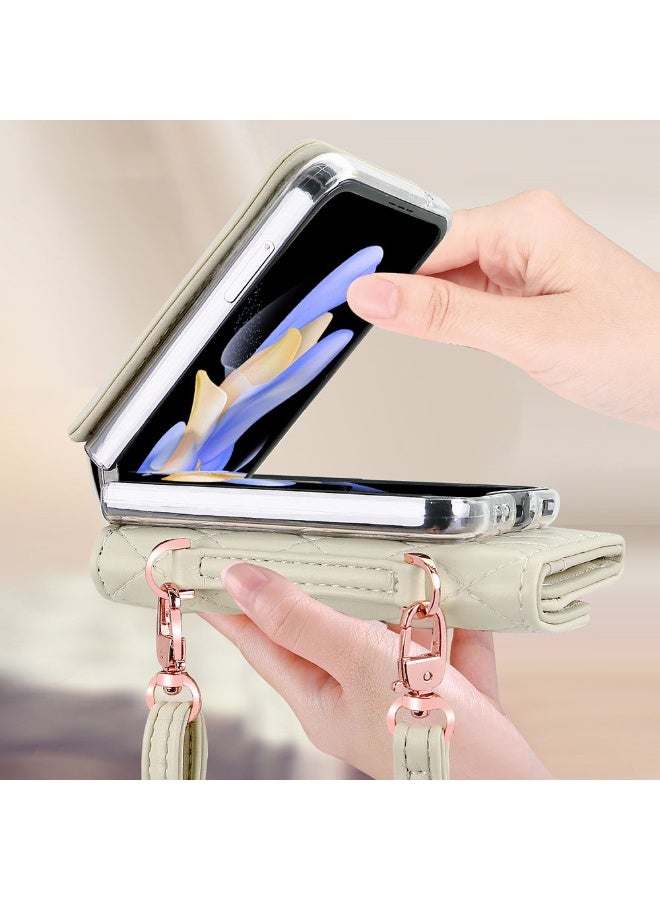 general for Samsung Galaxy Z Flip 6 Wallet Case with Built-in Leather Cash Slot and Credit Card Holder, Adjustable Crossbody Strap, Hinge Protection for Women Ladies - Image 4