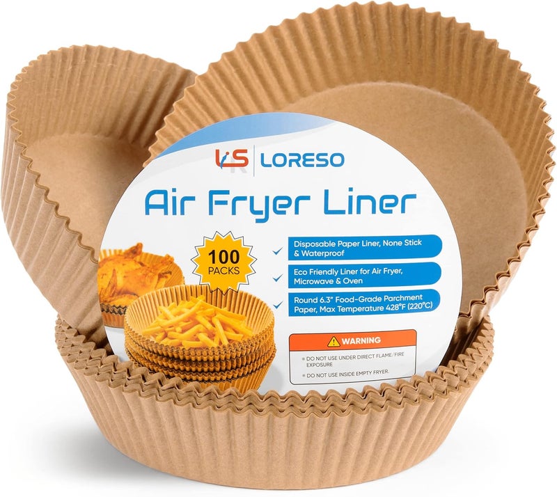 LSR LORESO Air Fryer Liners Disposable Parchment Paper, 100 Count - Round 6-7 Inch, Non- Stick Parchment Paper Sheets Liners For Air Fryers 2-5 Quart, Disposable Round Air Fryer Liners (6.3" Round - 100CT) - Image 1