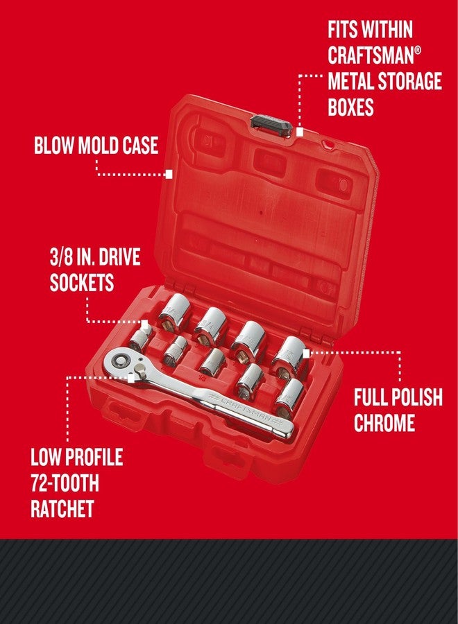 CRAFTSMAN Mechanics Tool Set with 72-tooth Low Profile Ratchet, SAE, 3/8 Inch Drive, 10 Piece (CMMT34563) - Image 3