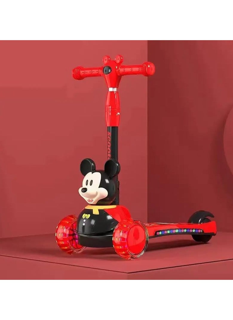 Generic - A scooter for kids aged 2 to 12 years, equipped with three lightweight wheels and fun music, suitable for both boys and girls aged 3 and above, in the distinctive Mickey red color! - Image 1