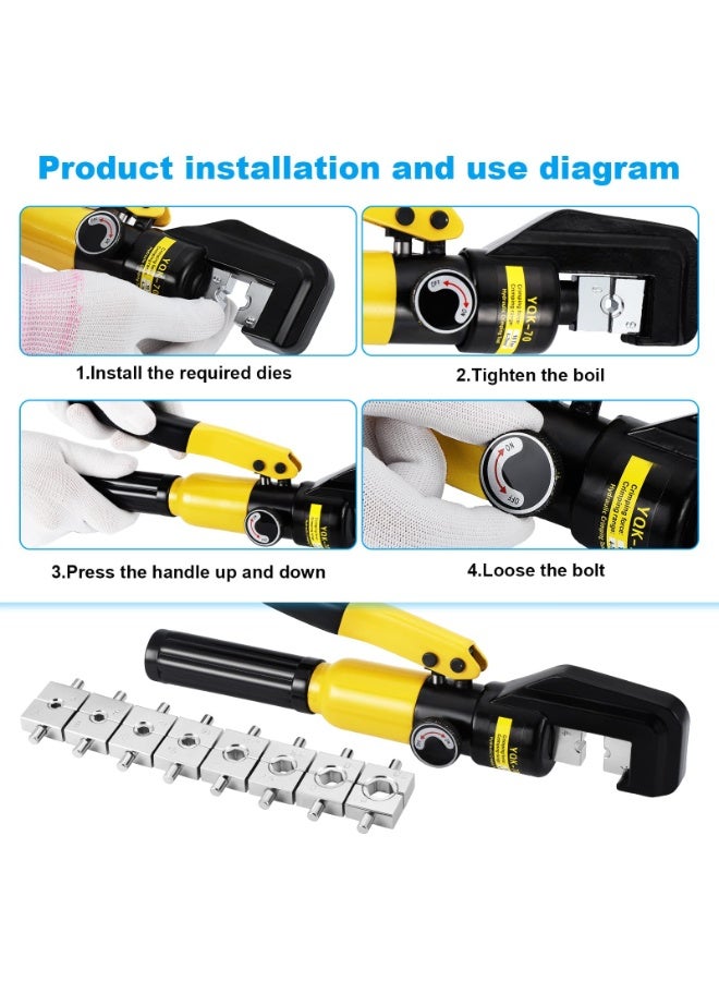 مجموعة أدوات التجعيد الهيدروليكية لكابلات الأسلاك الكهربائية 10-400 مم، أداة تجعيد بسقاطة 16 طن، مجموعة قوالب أداة التجعيد الهيدروليكية لكابلات الأسلاك الكهربائية (YQK-70) - Image 4