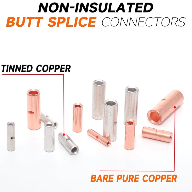 SVAAR 200pcs Non-Insulated Butt Connectors Kit Butt Splice Wire Connectors Electrical Crimp Terminal 6 Gauge,8 Gauge,12-10,14-12,16-14,22-16 AWG Uninsulated Electrical Wire Crimp Ferrule Terminals - Image 5
