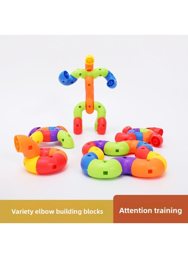 Generic - Desktop Variety Bending Tube Building Blocks Kindergarten Children's Splicing Bending Toy Tube Fine Motion System Training Equipment-Color:Varied Elbow Building Blocks 500g 52 Color Random - Image 1