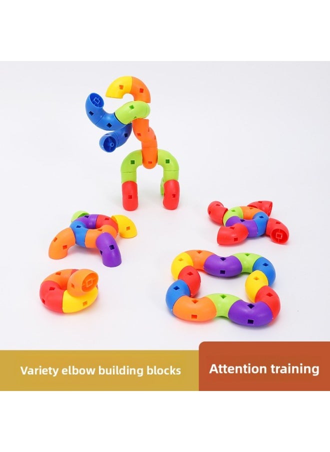 Generic - Desktop Variety Bending Tube Building Blocks Kindergarten Children's Splicing Bending Toy Tube Fine Motion System Training Equipment-Color:Varied Elbow Building Blocks 500g 52 Color Random - Image 1