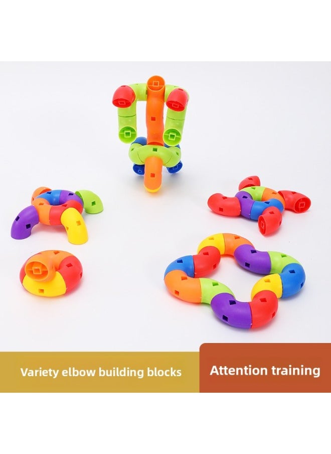 Generic - Desktop Variety Bending Tube Building Blocks Kindergarten Children's Splicing Bending Toy Tube Fine Motion System Training Equipment-Color:Varied Elbow Building Blocks 500g 52 Color Random - Image 1