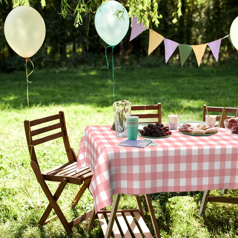 OLIVBIN 4 Pack Pink and White Checkered Tablecloth Pink Checkered Flag Tablecloth, Disposable Plastic Gingham Table Cover for Parties, Race Car Birthday Party, Birthday, Outdoor Picnic, 54 Ã— 108 Inch - Image 5