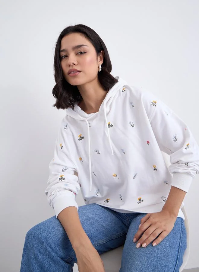 Styli Styli Embroidered Floral Hoodie