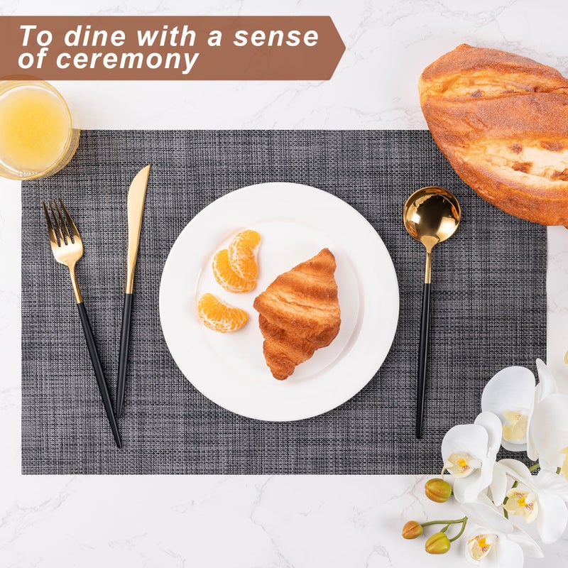 CADONO Placemats Set of 6 Washable Indoor/Outdoor Vinyl Place Mats for Dining Table Durable Non-Slip Heat Resistant PVC Weave Table Matsï¼ˆKhakiï¼‰ - Image 4