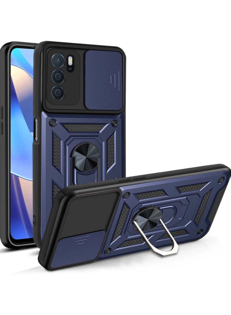 جراب حمايه ويندو مقاوم للصدمات وحمايه للكاميرا مزود بدبله معدنيه متوافق مع Oppo Reno 6 4G (ازرق)