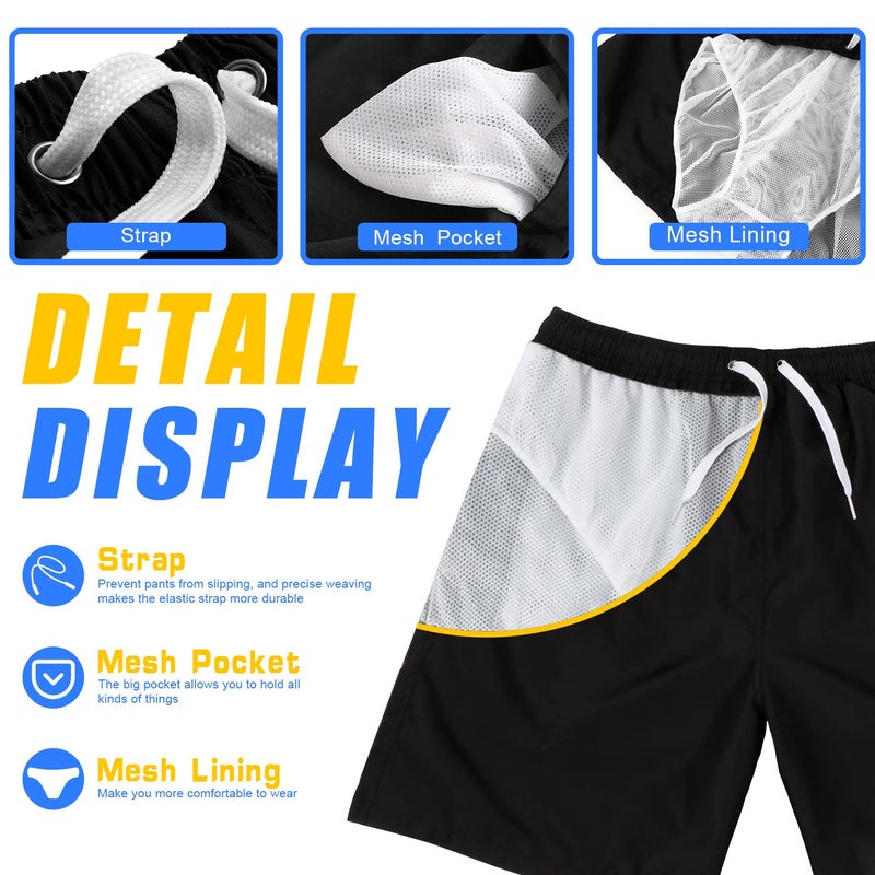 Scotamalone Mens Swim Trunks Swimming Shorts Swimwear Bathing Suits Quick Dry 7 Inch with Mesh Lining Black - Image 4