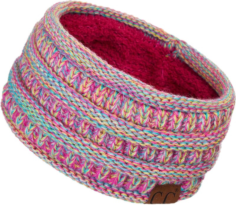 Cc Winter Fuzzy Fleece Lined Thick Knitted Diagonal Stripes Criss-Cross Pattern Headband Headwrap (HW-2060) - Image 1