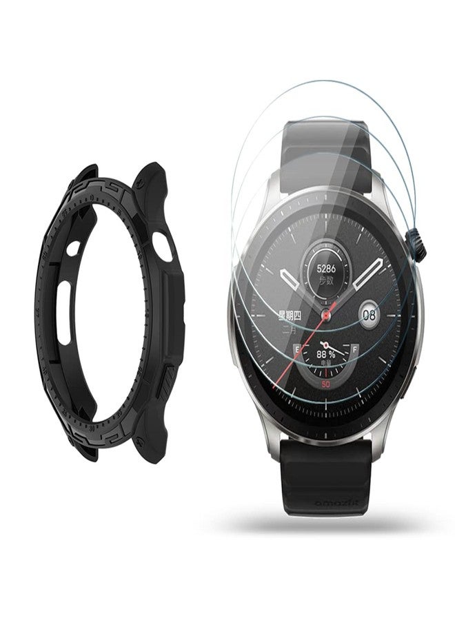 Huadu واقي شاشة ساعة HUADU متوافق مع Amazfit GTR 4، فيلم زجاج مقسى مضاد للخدش عالي الدقة تغطية كاملة وحافظة TPU ناعمة - Image 1
