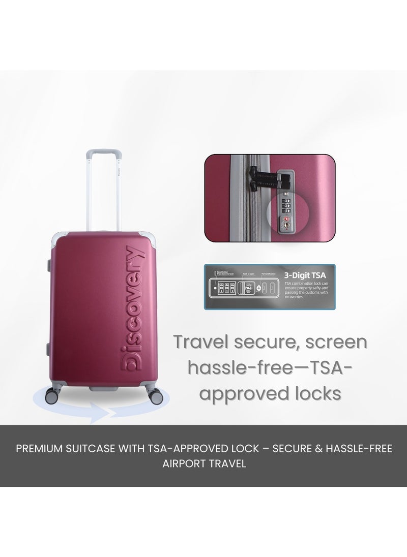 Discovery - Discovery Focus ABS Hardside Travel Luggage Set, Durable Lightweight 4 Double Wheel Bag, Extra Secure Combination Lock Suitcase 3 Pcs, Expandable Trolley Small,Medium,Large(20+24+28 Inch) Purple - Image 1