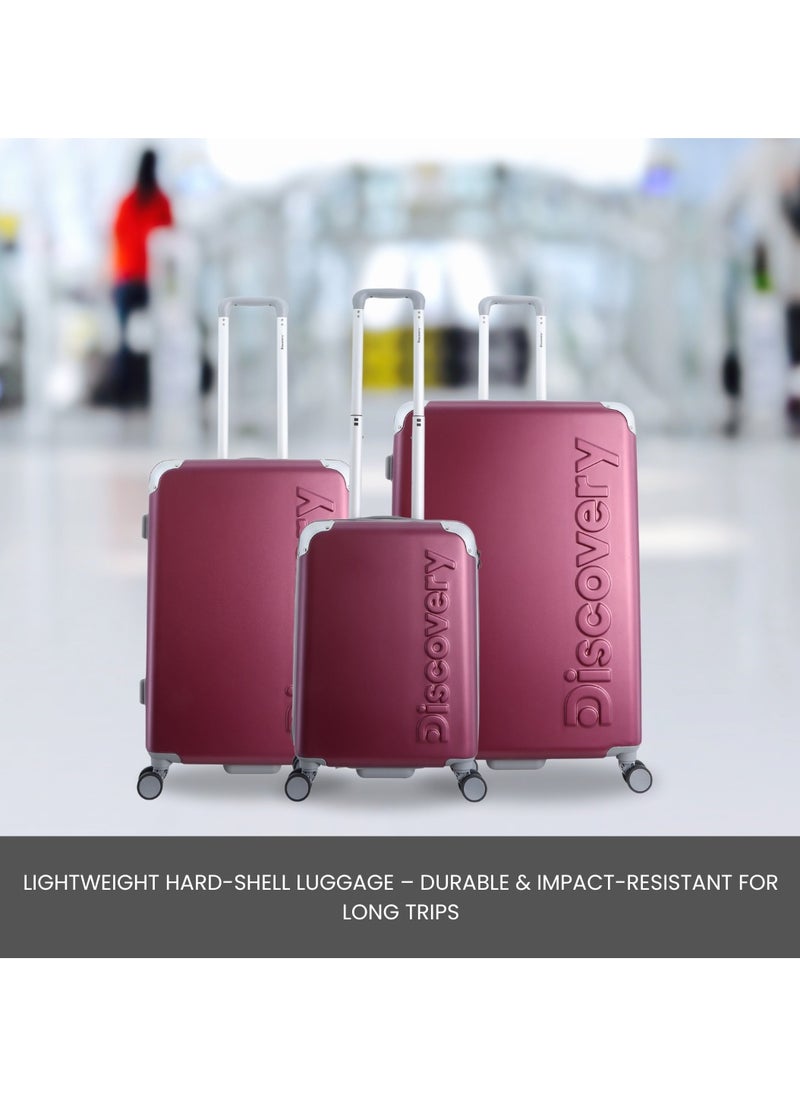 Discovery - Discovery Focus ABS Hardside Travel Luggage Set, Durable Lightweight 4 Double Wheel Bag, Extra Secure Combination Lock Suitcase 3 Pcs, Expandable Trolley Small,Medium,Large(20+24+28 Inch) Purple - Image 1