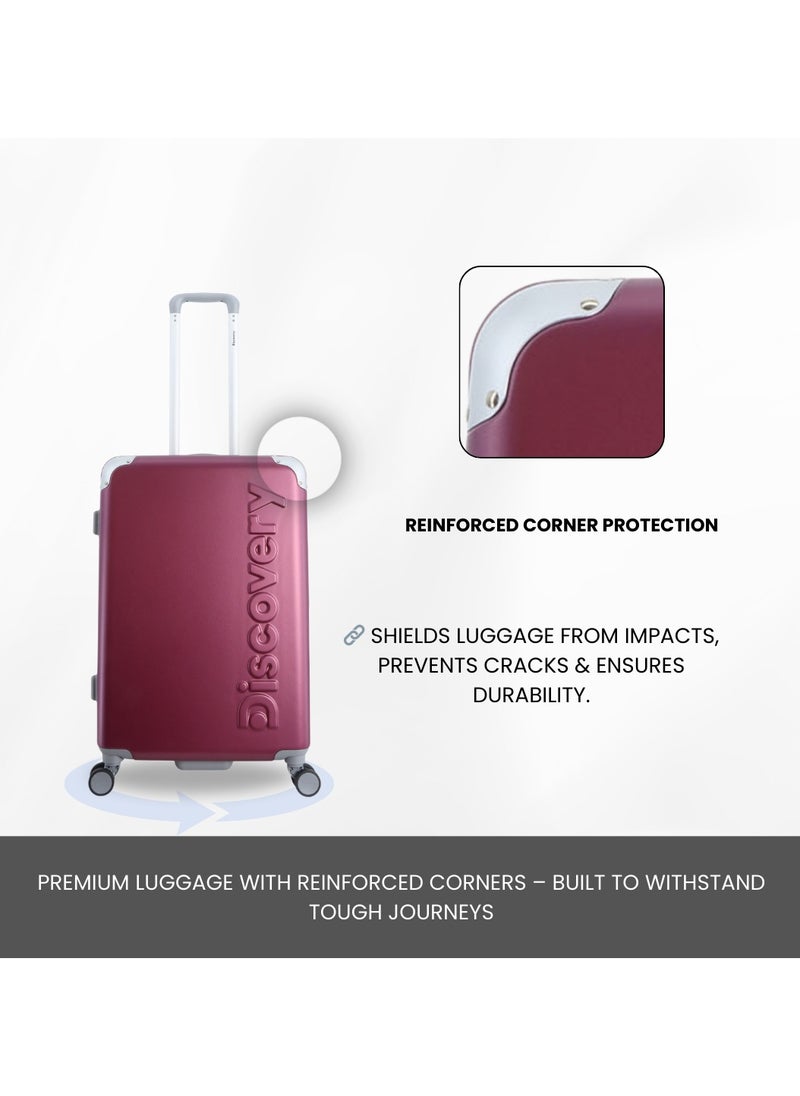 Discovery - Discovery Focus ABS Hardside Travel Luggage Set, Durable Lightweight 4 Double Wheel Bag, Extra Secure Combination Lock Suitcase 3 Pcs, Expandable Trolley Small,Medium,Large(20+24+28 Inch) Purple - Image 1