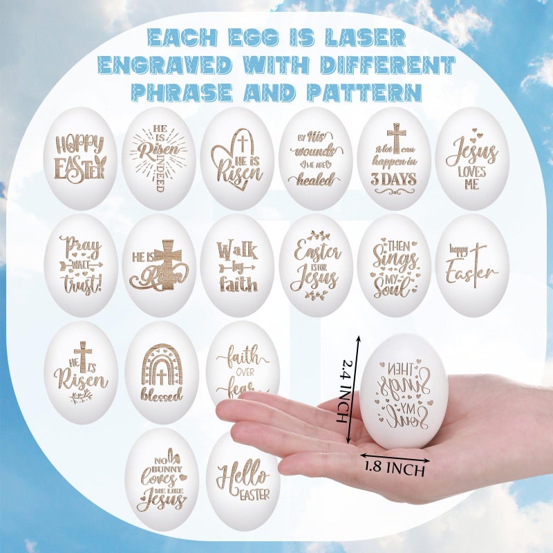 Colingmill 17 Pcs Easter Eggs 2.4" Tall Wooden Laser Engraved Fake Eggs for Craft Easter Hunt Basket Stuffers Fillers Party Supplies(Colorful) - Image 2