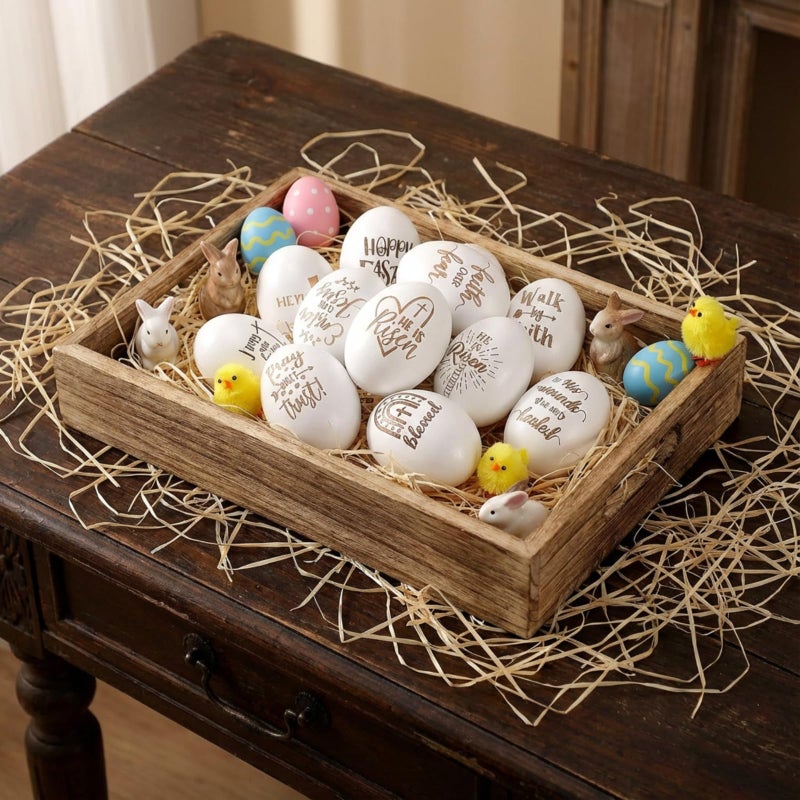 Colingmill 17 Pcs Easter Eggs 2.4" Tall Wooden Laser Engraved Fake Eggs for Craft Easter Hunt Basket Stuffers Fillers Party Supplies(Colorful) - Image 3