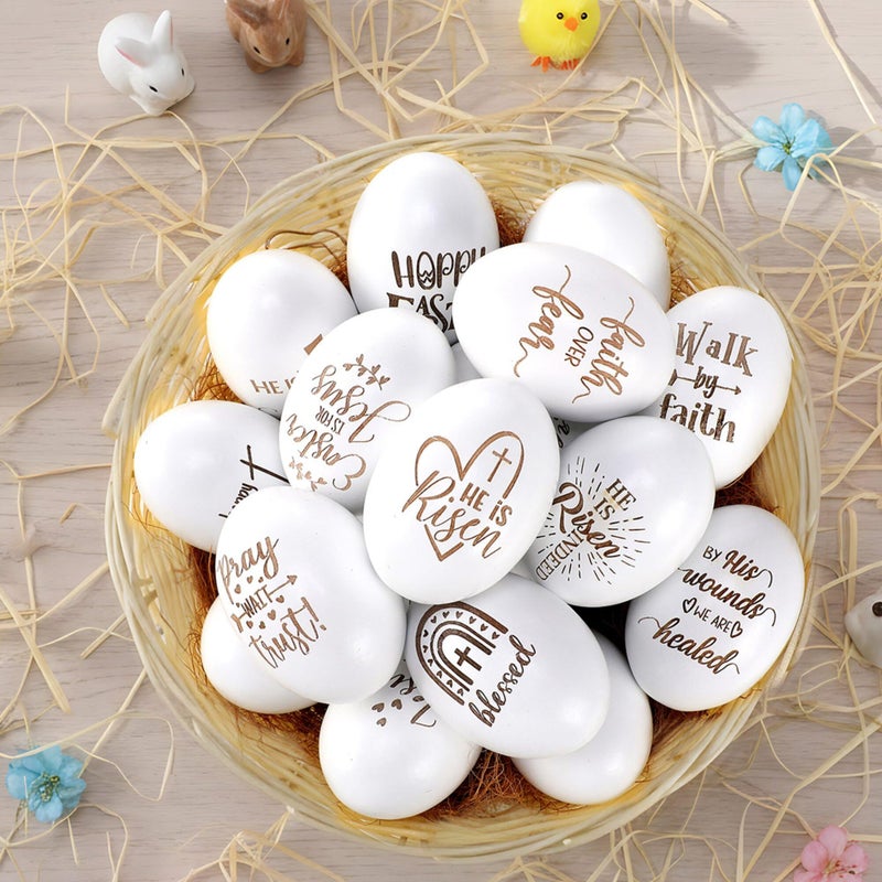 Colingmill 17 Pcs Easter Eggs 2.4" Tall Wooden Laser Engraved Fake Eggs for Craft Easter Hunt Basket Stuffers Fillers Party Supplies(Colorful) - Image 1