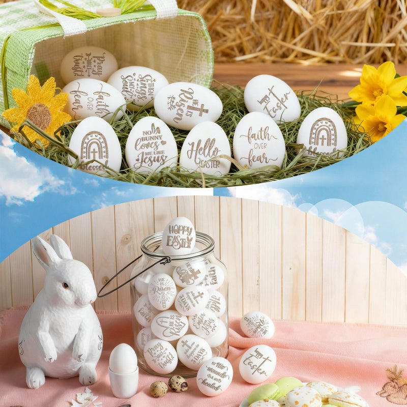 Colingmill 17 Pcs Easter Eggs 2.4" Tall Wooden Laser Engraved Fake Eggs for Craft Easter Hunt Basket Stuffers Fillers Party Supplies(Colorful) - Image 5