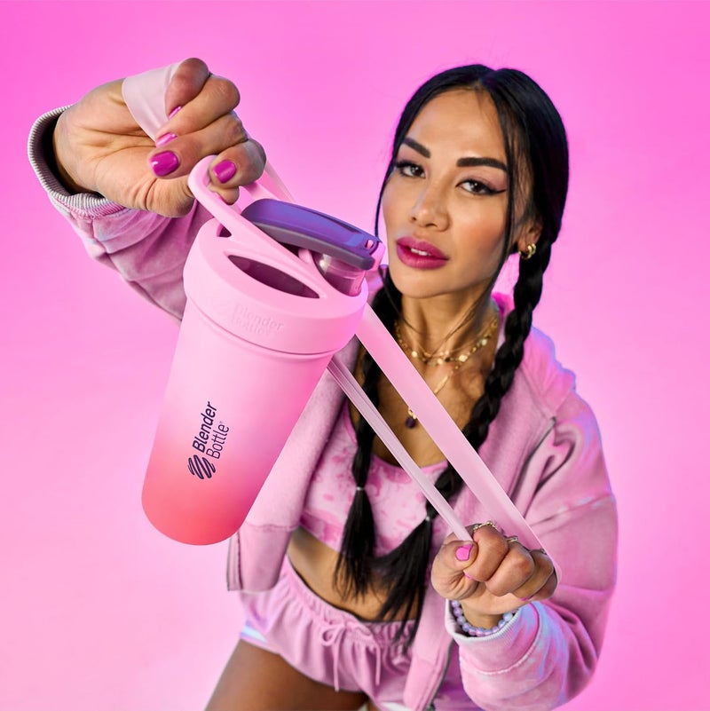BlenderBottle Blender Bottle Strada Sleek Shaker Cup Insulated Stainless Steel Water with Wire Whisk, 25-Ounce, Flamingo Ombre - Image 5